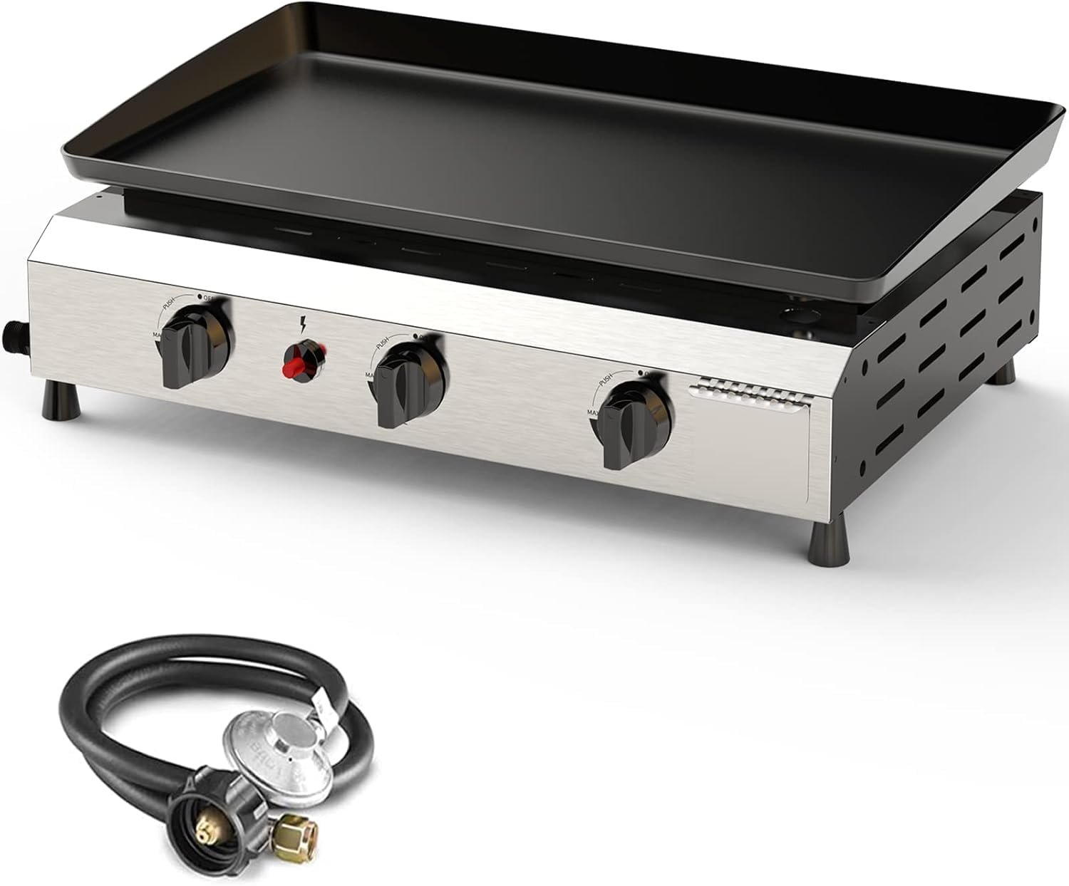 3 Burner BBQ Flat Top Grill, 25.6 Inch Stainless Steel Portable Detachable Gas Griddle, 30,000 BTU Propane Griddle for Camping