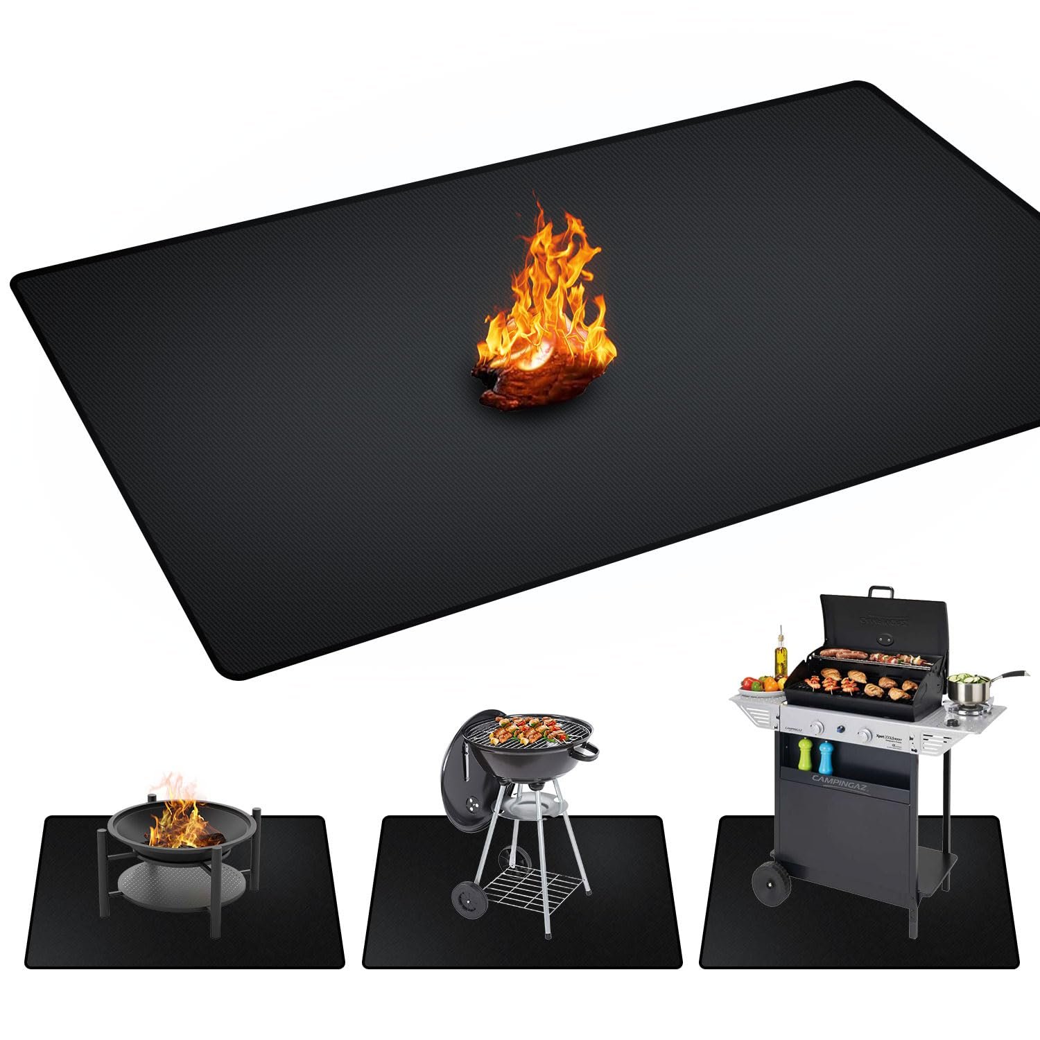 48 x 30 inch Under Grill Mats for Outdoor Grill, Double-Sided Fireproof, Oil and Waterproof Protective Mat for Grass and Deck, Outerdoor BBQ Fire Pit Fireplace Mat