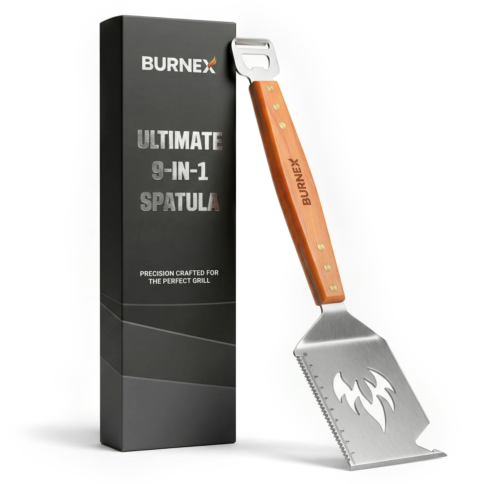 9-in-1 Grill Spatula – Multifunctional 1.5mm Thick Stainless Steel BBQ Tool with Bottle Opener, Cheese Slicer & Scraper – Outdoor Barbecue Grilling Gift for Men, Dad, Father's Day & Christmas