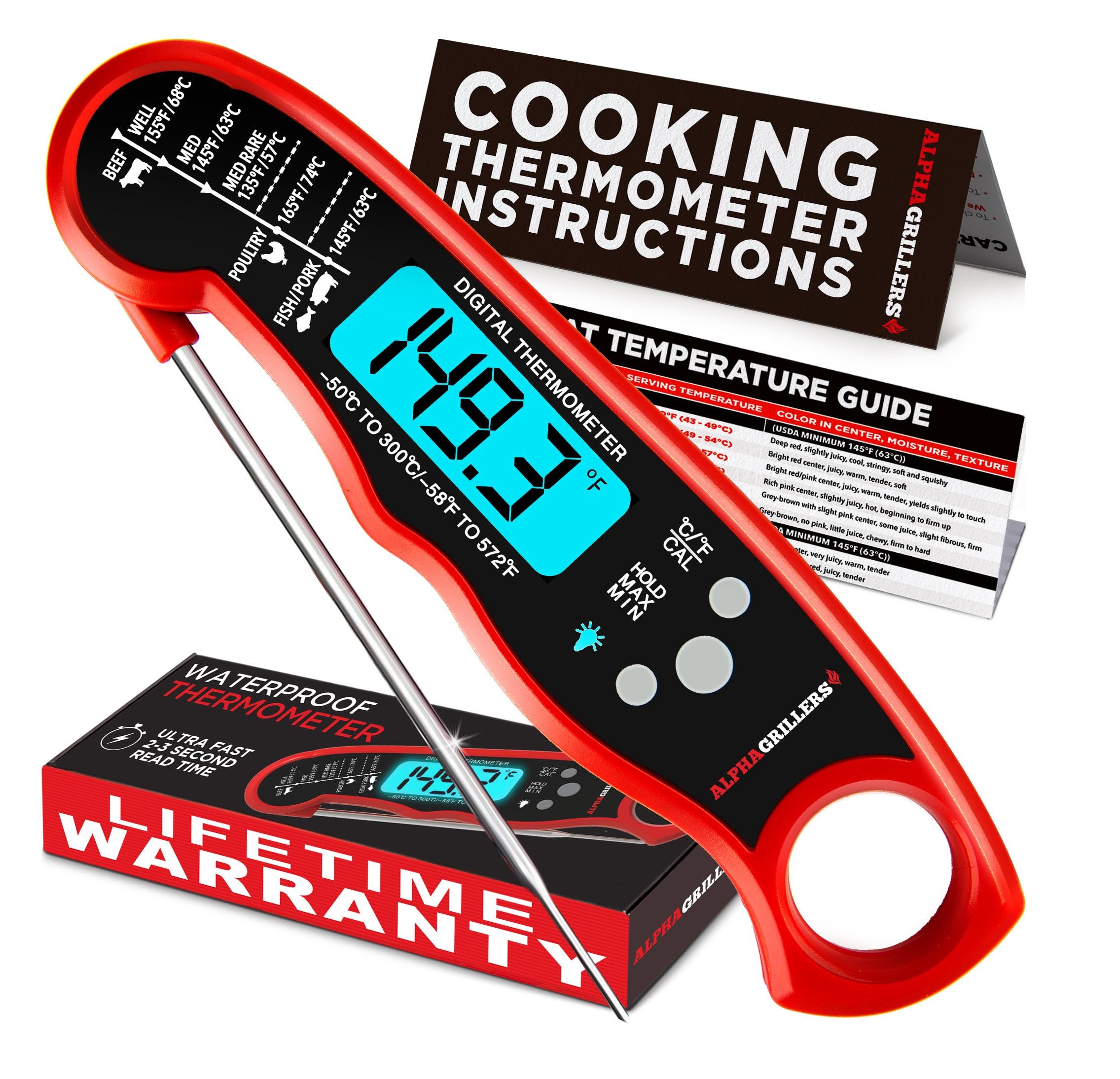 Alpha Grillers Meat Thermometer Digital – Instant Read Food Thermometer for Cooking & Grilling – Professional Kitchen Fathers Day Gift for Dad Men Him Husband