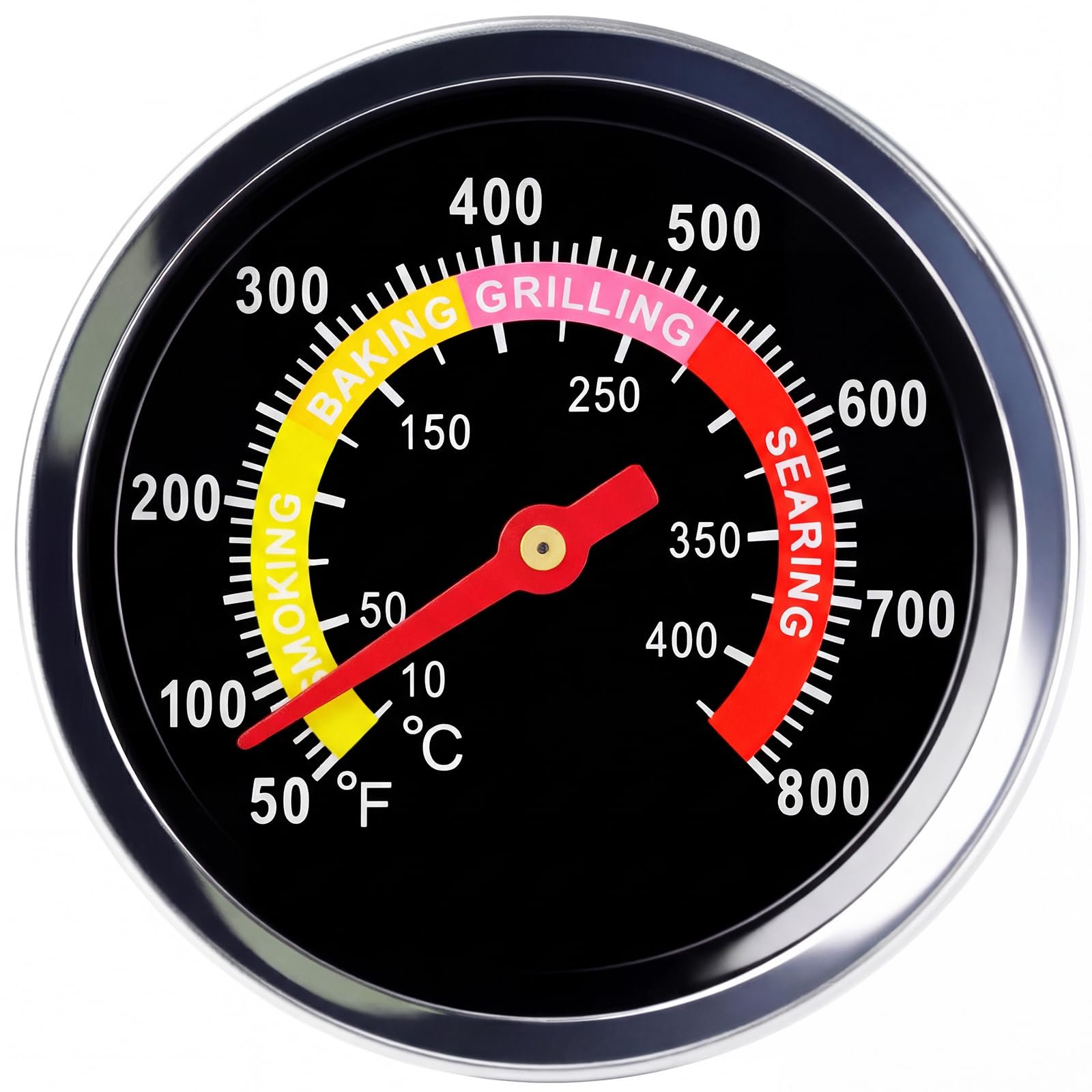 BBQ Thermometer 2-3/8" Oversized Dial, 50-800°F Smoker Thermometer Weatherproof with Easy Read Numbers - Grill Temp Gauge for Charcoal Grill & Meat Smoking Kit Includes Mounting Hardware