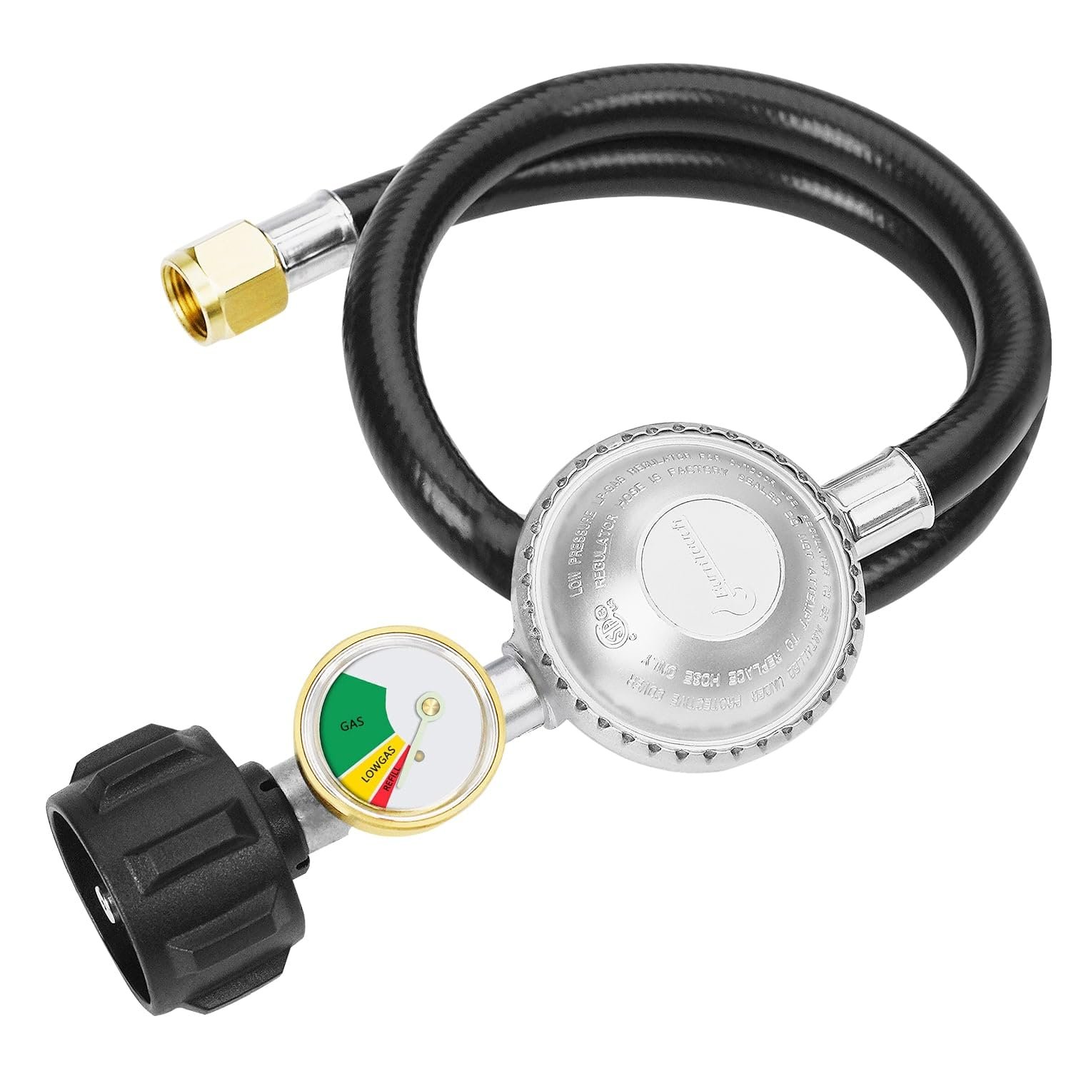 CALPOSE 2 Feet Propane Hose with Regulator & Gauge, Universal Gas Grill Regulator for Blackstone 28''/36'' Griddle, Weber Grill, Propane fire Pit and More, 3/8" Female Flare for Most LP Gas Grills