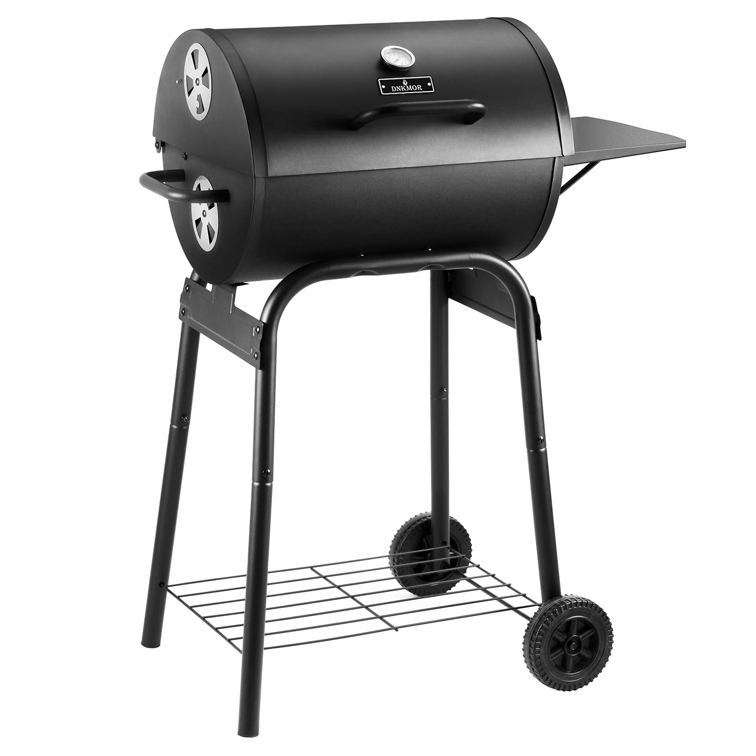 Charcoal Grill Outdoor BBQ Grill, Barrel Charcoal Grills with Side Table, with Nearly 500 Sq.In. Cooking Grid Area, Outdoor Backyard Camping Picnics, Patio and Parties, Black by DNKMOR