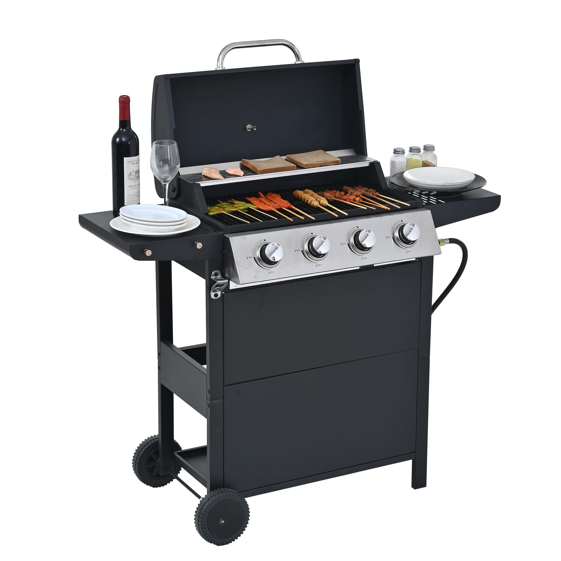Endark 4-burner | 34,000 BTU all-purpose cast iron bbq grill | Perfect for outdoor cooking, garden, poolside, tailgating and hiking | great for roasting, searing, kebabs