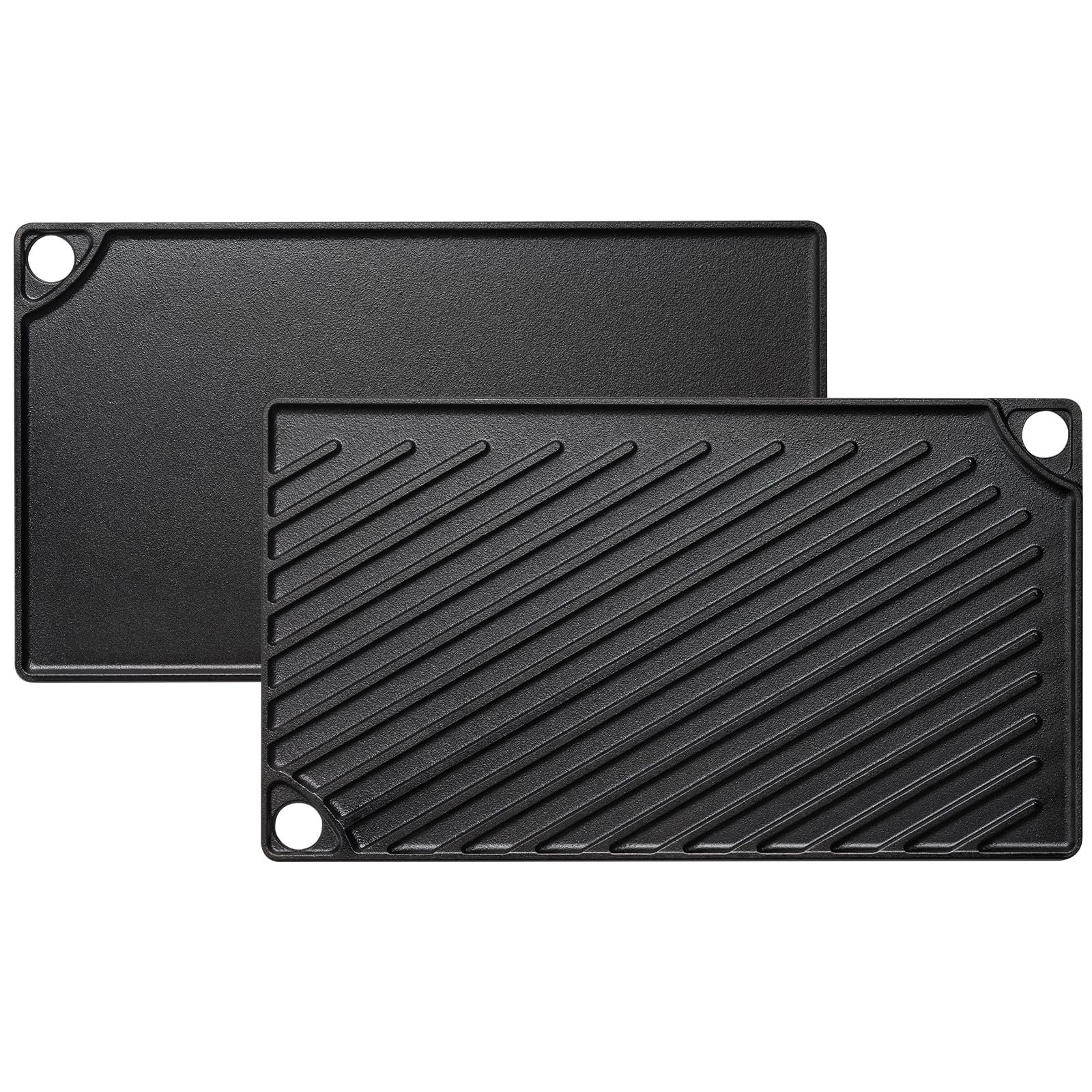 EWFEN Reversible Grill/Griddle, 16.7x9.5'' Pre-Seasoned Cast Iron Griddle Pan, Double Burner Cookware, Rectangular Non-Stick Stovetop Griddle with Handles, Flat Top Plate for Oven, Grill & Campfire