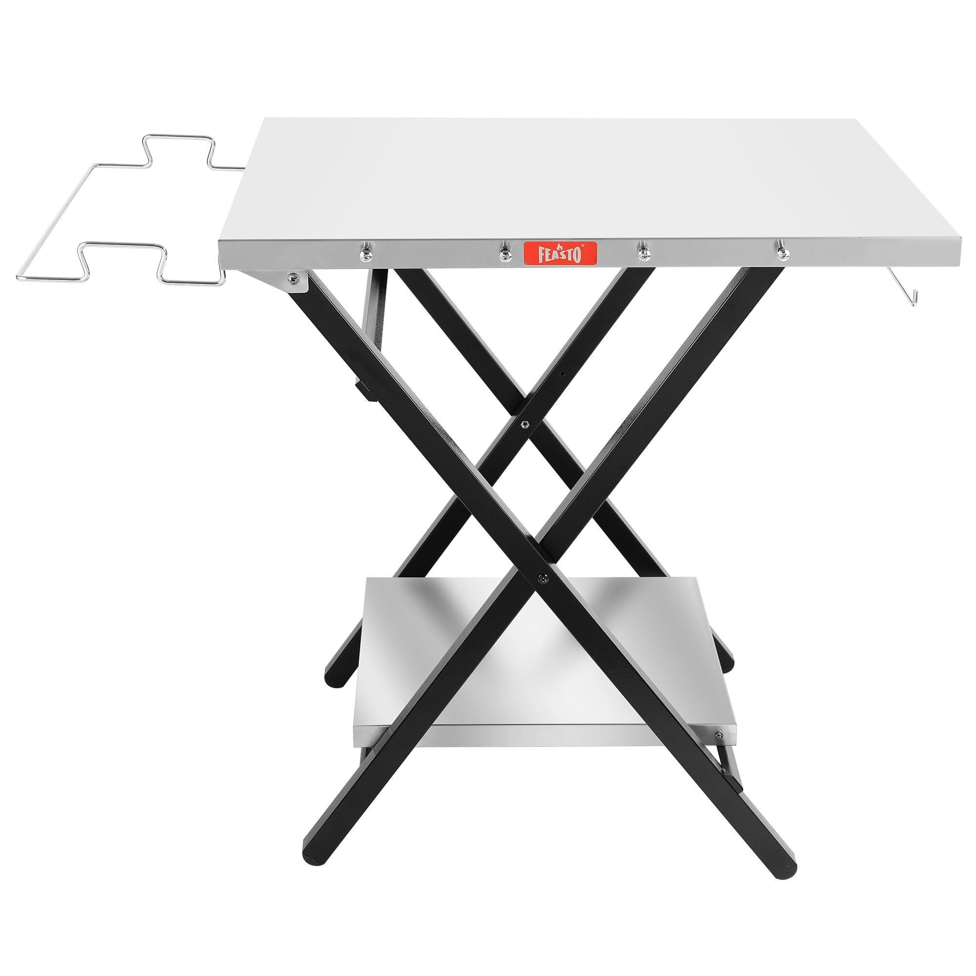 Feasto Outdoor Grill Table, Foldable Pizza Oven Stand & Griddle Stand with Garage Rack & Tissue Holder, Folding Outdoor Prep Table for Gathering and Party, 30" x 24", Stainless Steel