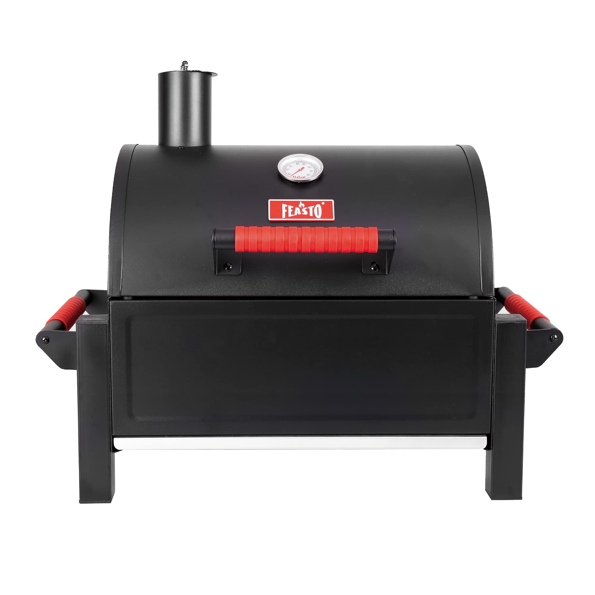 Feasto Portable Tabletop Charcoal Grill, 354 Sq.In Cooking Area with Cast Iron Grates & Temp Gauge, Small BBQ Grill for Camping, Picnic, RV, Outdoor Patio, Grey
