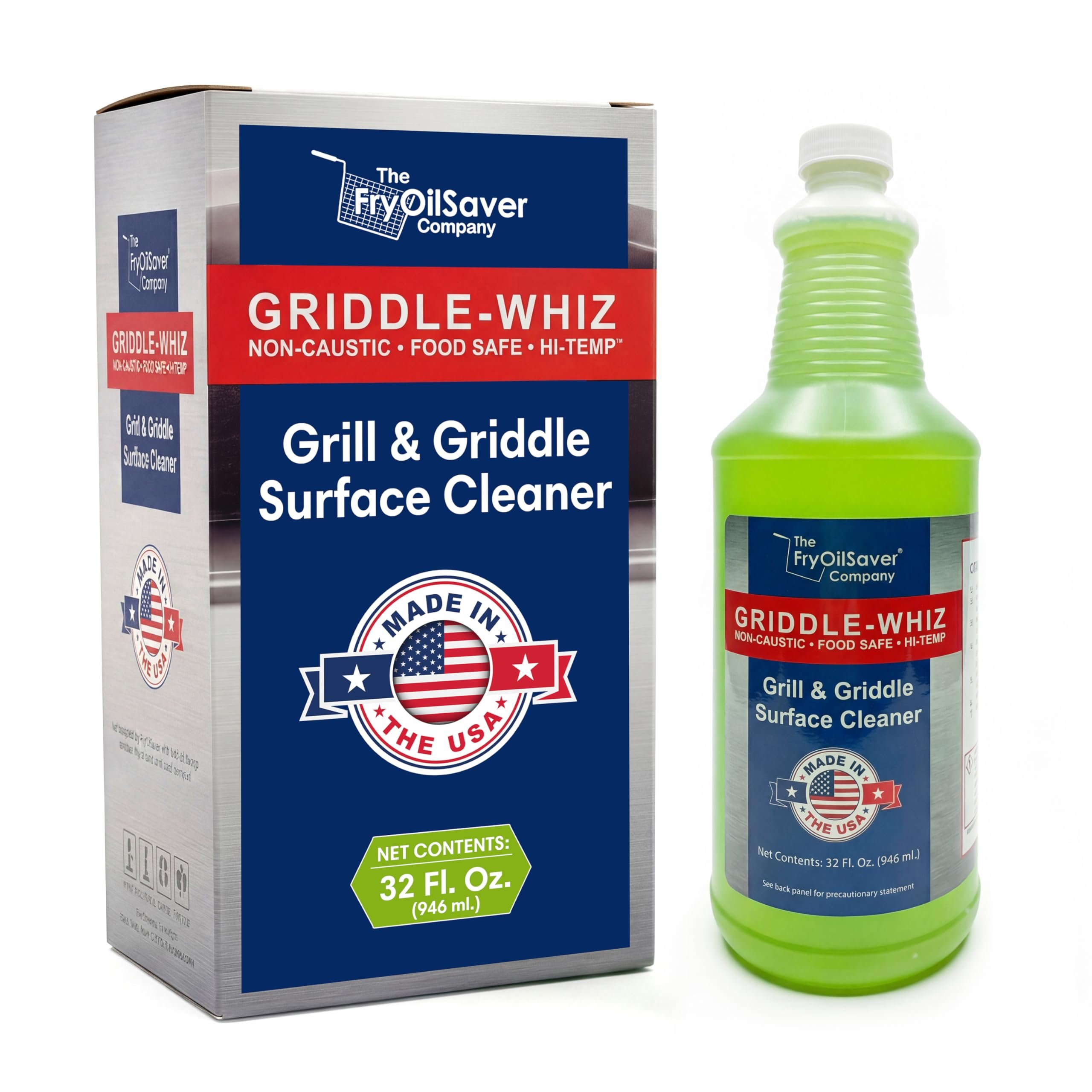 Griddle-Whiz Grill & Griddle Cleaner | Removes Grease, Food Residue, Burnt On Organics | Non-Toxic High Heat Flat Top Grill Cleaner & Food Contact Surface | Non-Caustic Formula by FryOilSaver (32oz)