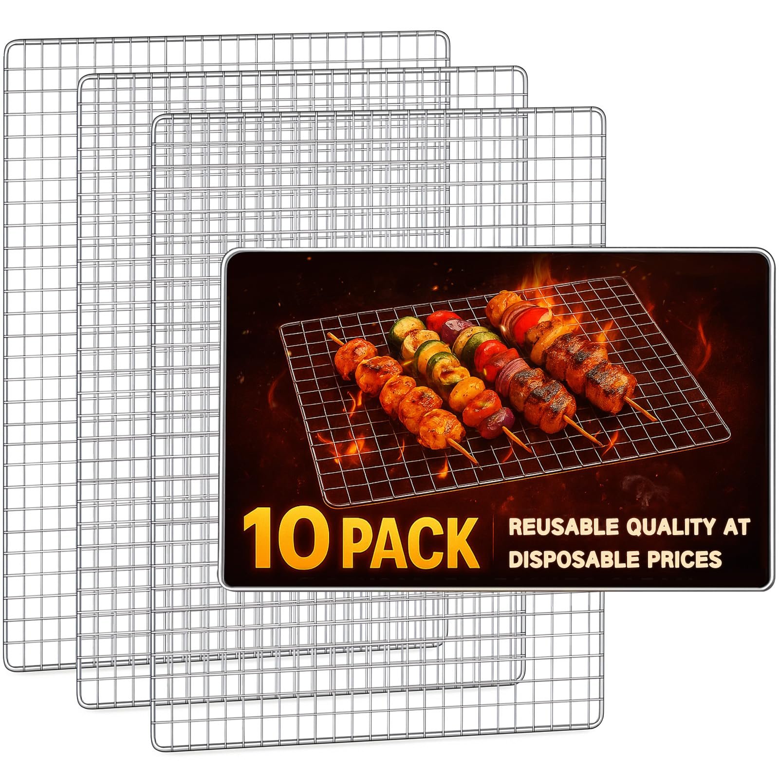 Grill Topper, 10 Pcs Disposable Grill Grates, 11.8 X 15.7 Inch Baking Rack Replacement, BBQ Accessories for Outdoor Smoker Grills