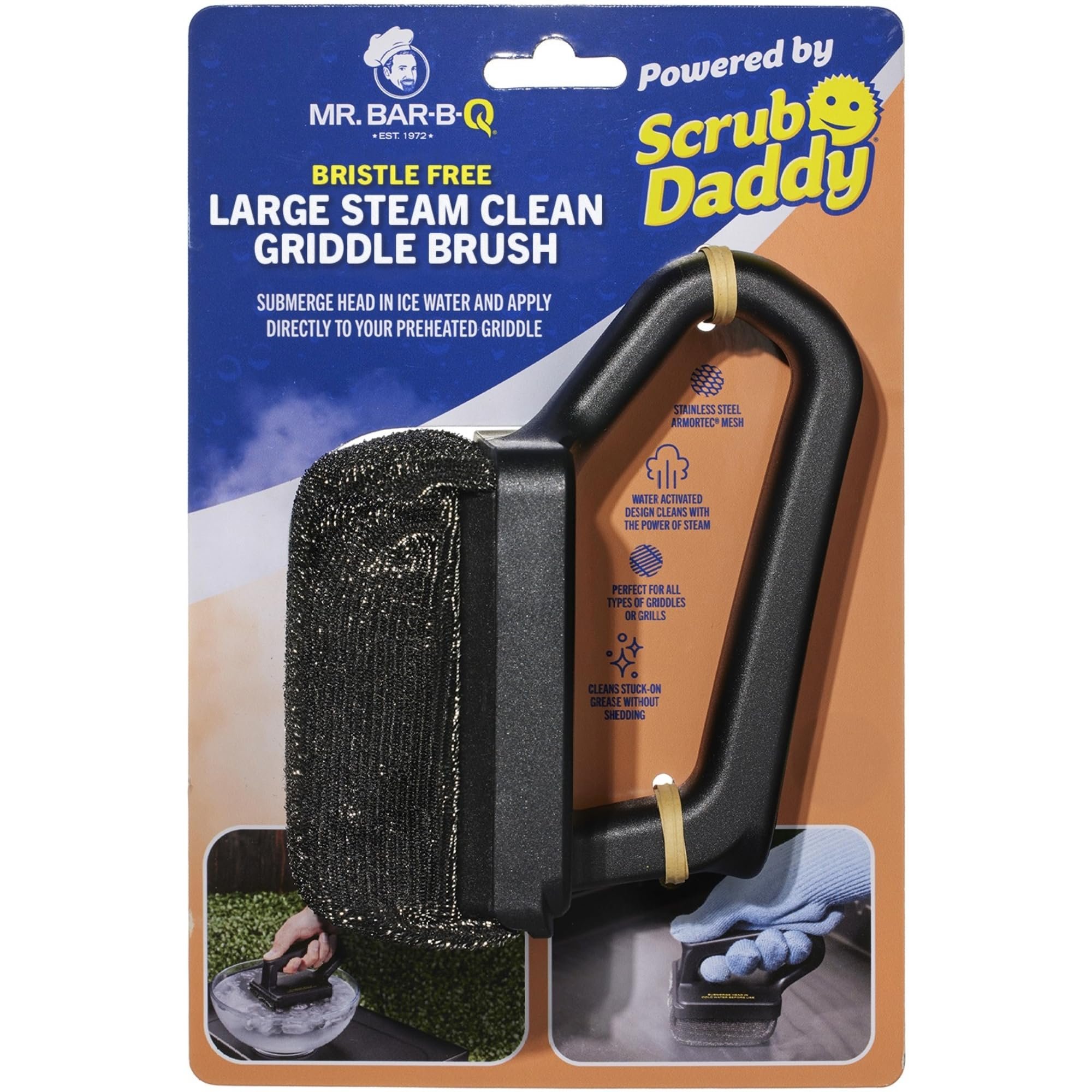 Mr. Bar-B-Q Bristle Free Large Steam Clean Griddle/Grill Brush Powered by Scrub Daddy