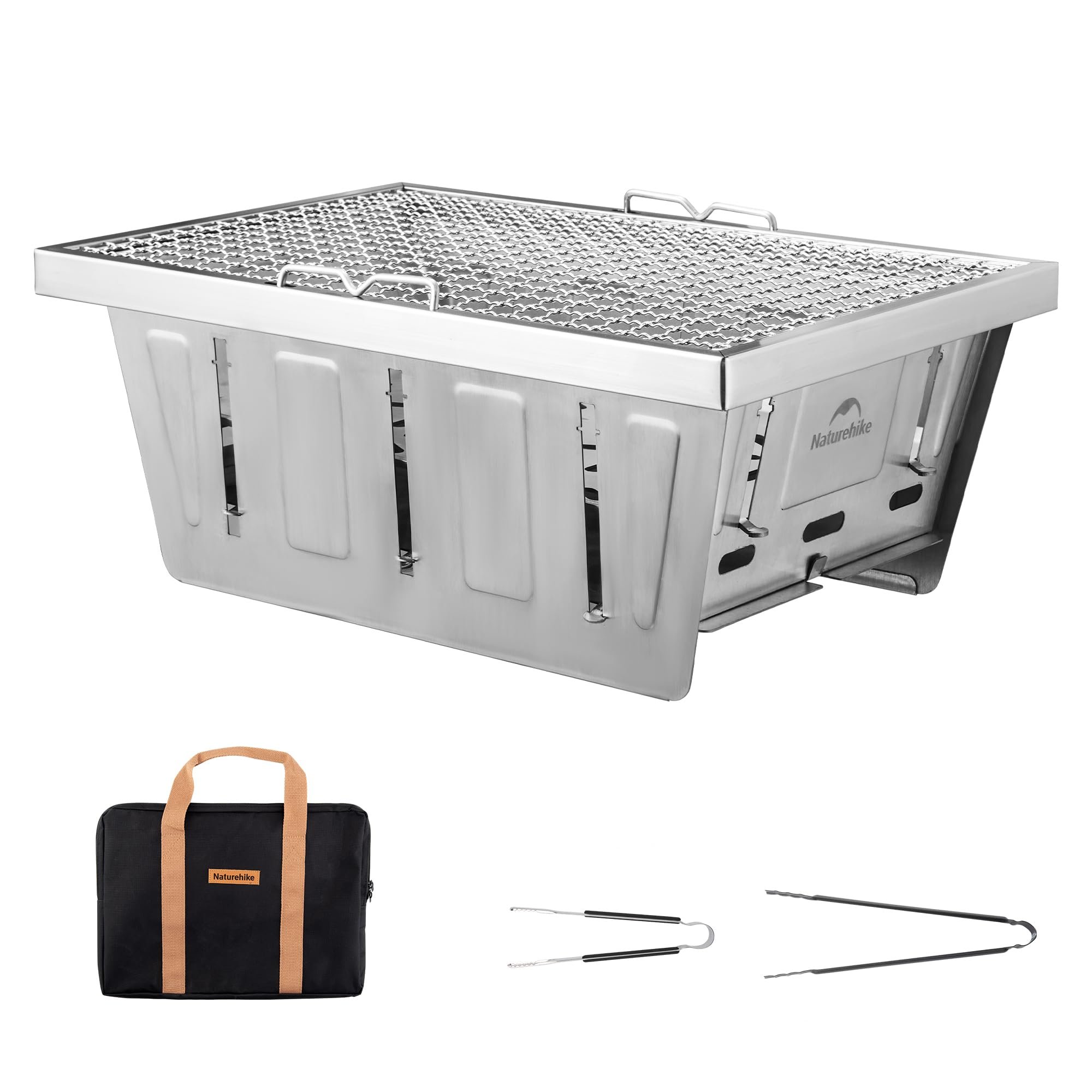 Naturehike Camping Charcoal Grill for IGT Table, Folding Barbecue Grill with Tongs & Carry Bag, Portable BBQ Grill for Outdoor Car Camping Cooking Tailgating