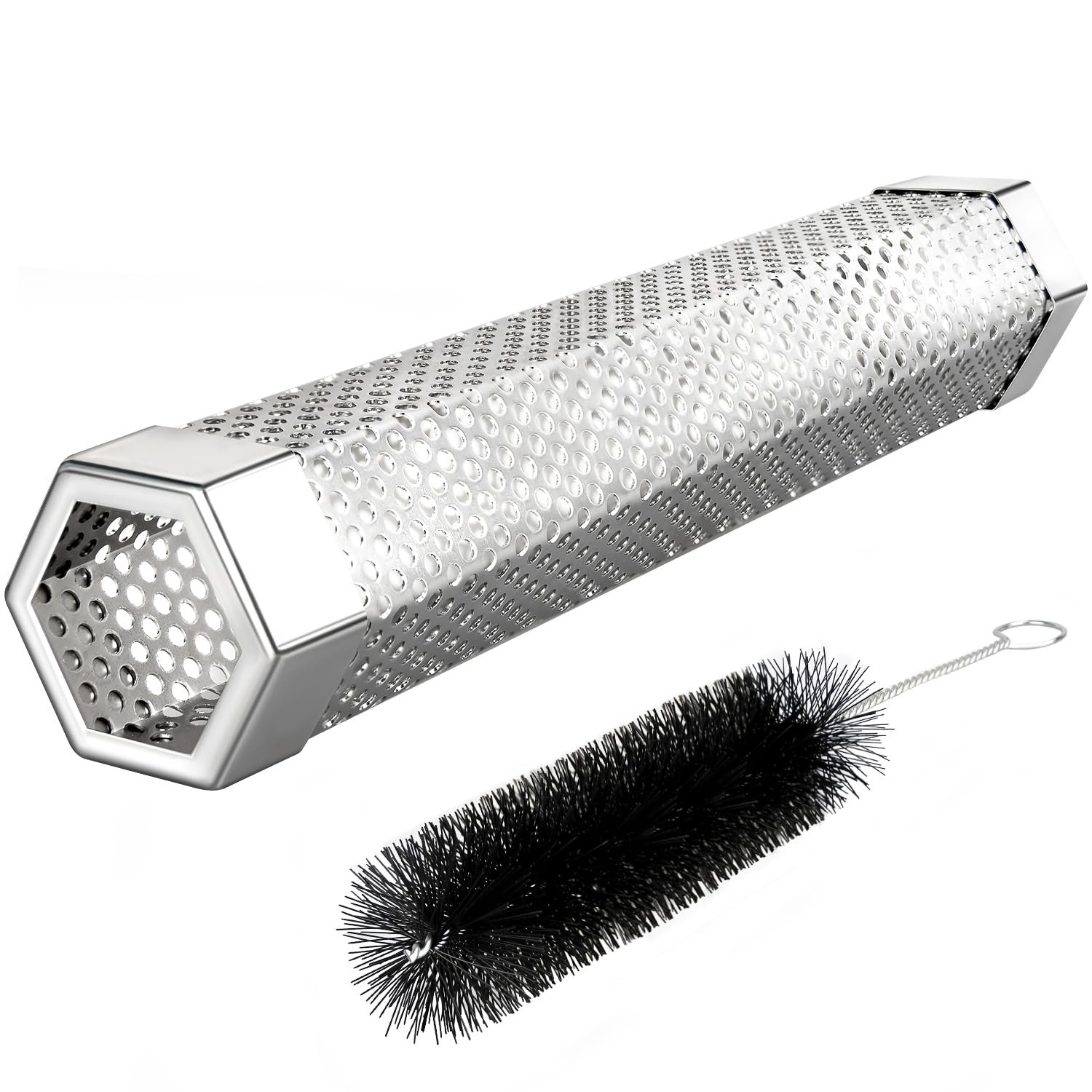 Pellet Smoker Tube, 1 Pack 12'' Smoker Tube with Brush, Premium Stainless Steel, 5 Hours of Billowing Smoke Tube Smoker for All Grill, Smoker, Cold/Hot Smoking