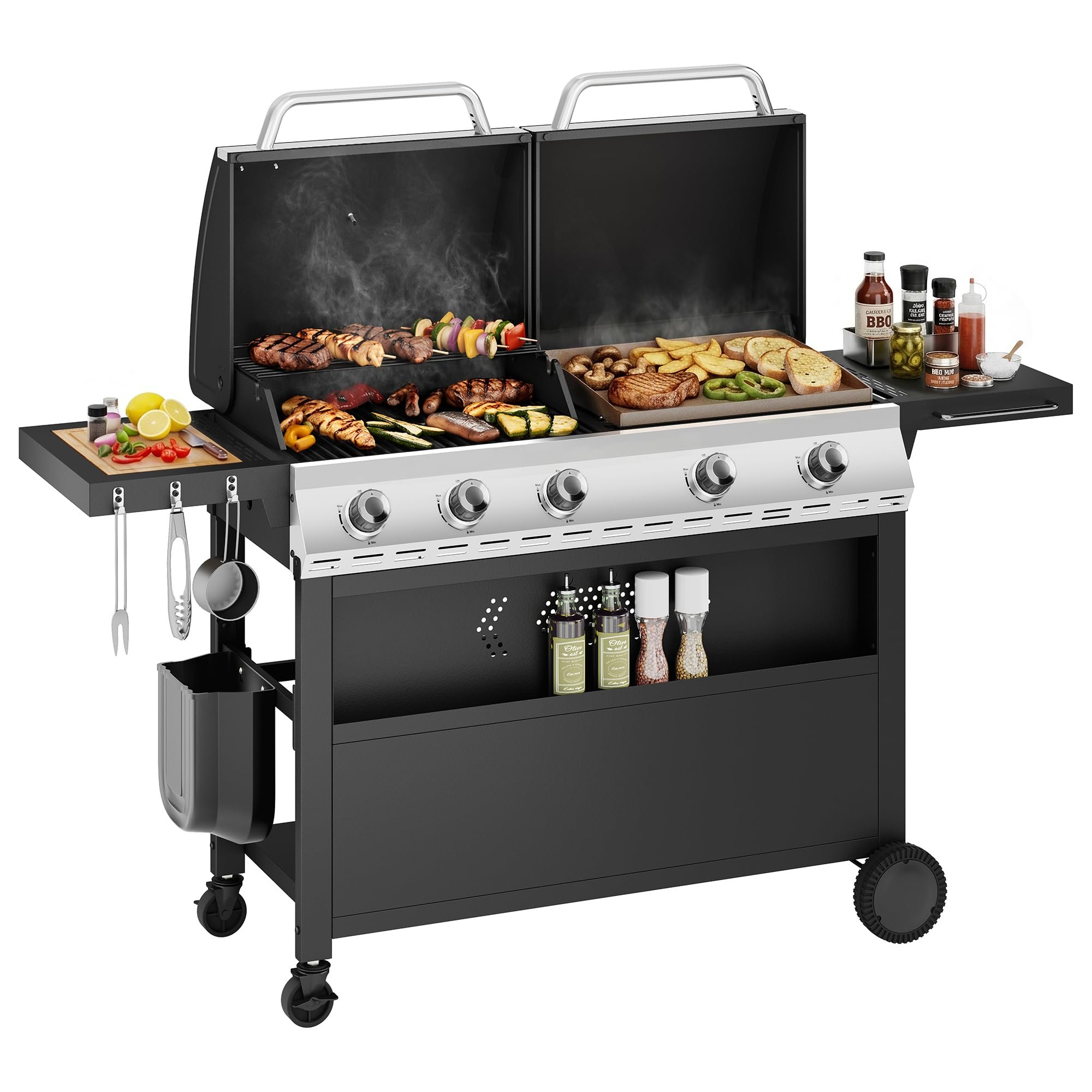 Sophia & William Propane Gas Grill and Griddle Combo with Porcelain-Enameled Cast Iron Grates, Dual Outdoor BBQ Grill with Flat Top Griddle for Barbecue, 696 SQ.IN. Cooking Area