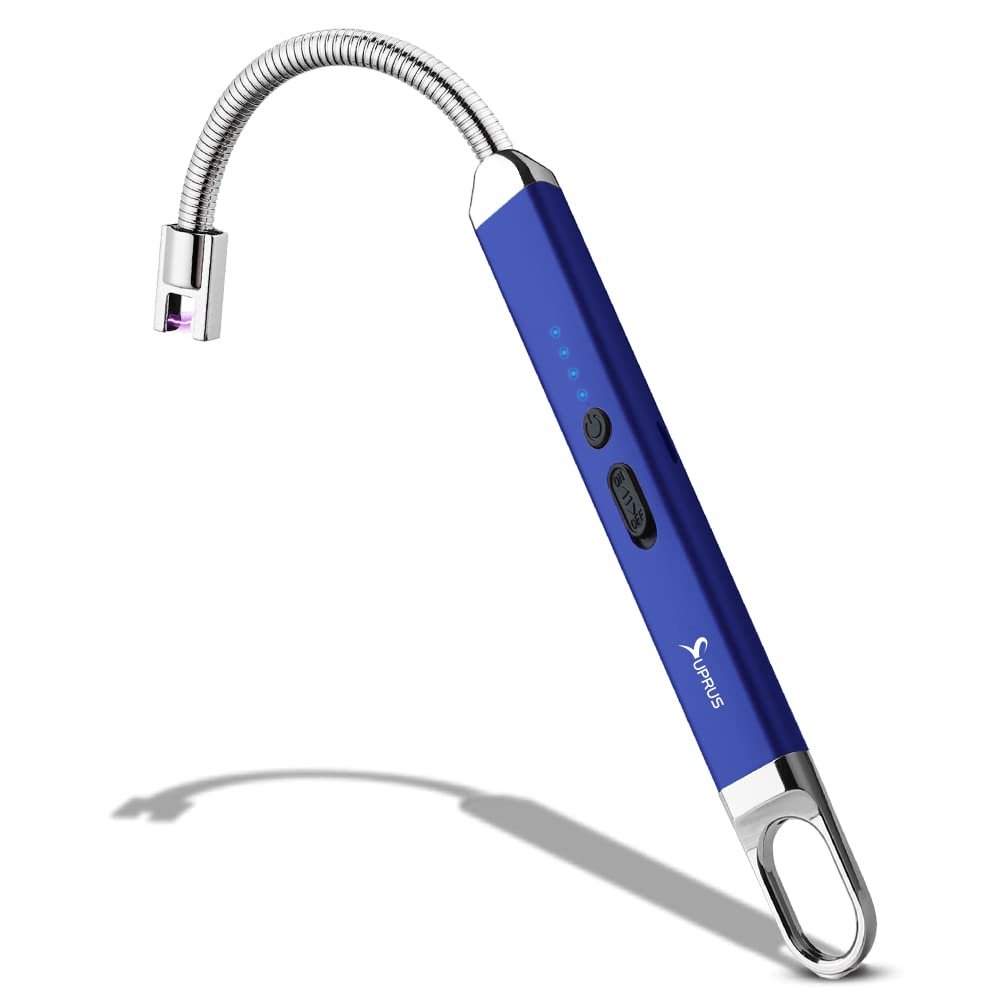 SUPRUS Lighter Rechargeable USB Lighter Arc Electric Lighetrs with Safety Switch 360° Flexible Neck Flameless Grill Long Lighters for Candle Camping Cooking (Dark Blue)