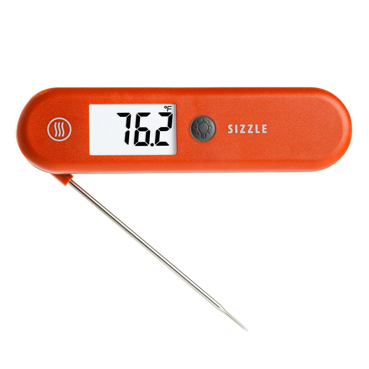 ThermoWorks SIZZLE Digital Meat Thermometer – Instant Read in 2 Seconds, Waterproof, Folding Probe with Magnetic Back, Auto-Rotating Backlit Display, for Cooking Food, Grill & BBQ - Cayenne Pepper Red