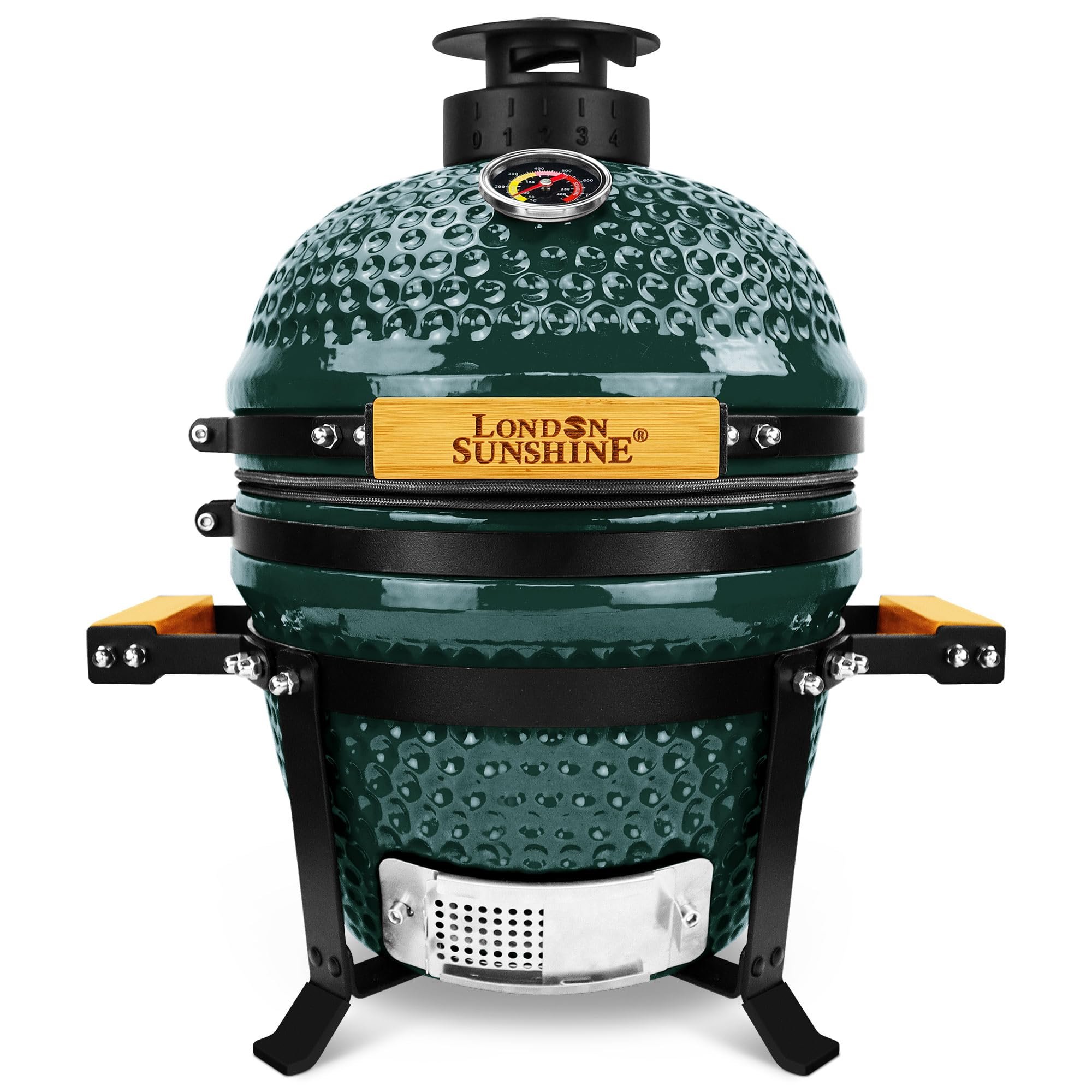 Upgraded 13 inch Ceramic Kamado Grill with Waterproof Air Vent Cap | Portable Tabletop Charcoal BBQ Grill Smoker for Outdoor Cooking, Patio, Camping | Green